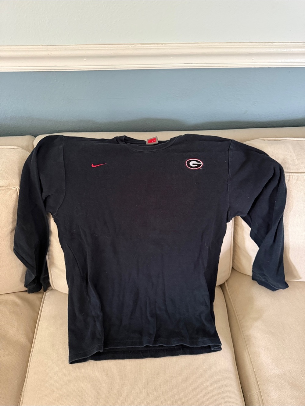 Vintage Nike Black Long Sleeve Tee with Red Georgia 'G' and Swoosh